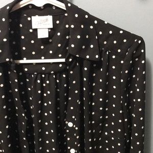 Black and white polka dot button down blouse